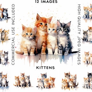 Kittens Clipart, 10 High Quality JPGs , Watercolor Clipart, Digital Download, Card Making, Cats Clipart, Cat Clip Art, Kitten Clipart