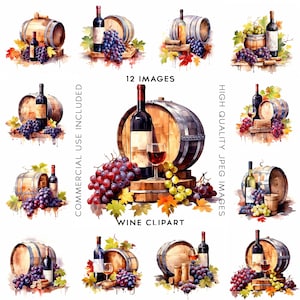 Wine Clipart Watercolor Wine Bottle Clipart Wine Cellar Decor Memory Book Junk Journals Scrapbook  Digital Planner 12 Quality JPGs