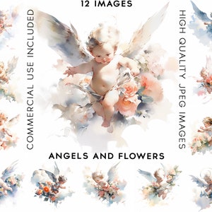 Cherubs Clipart, 12 High Quality JPGs, Watercolor Clipart , Digital Art, Card Making, Cherub Clipart, Angels Clipart, Angel Clipart