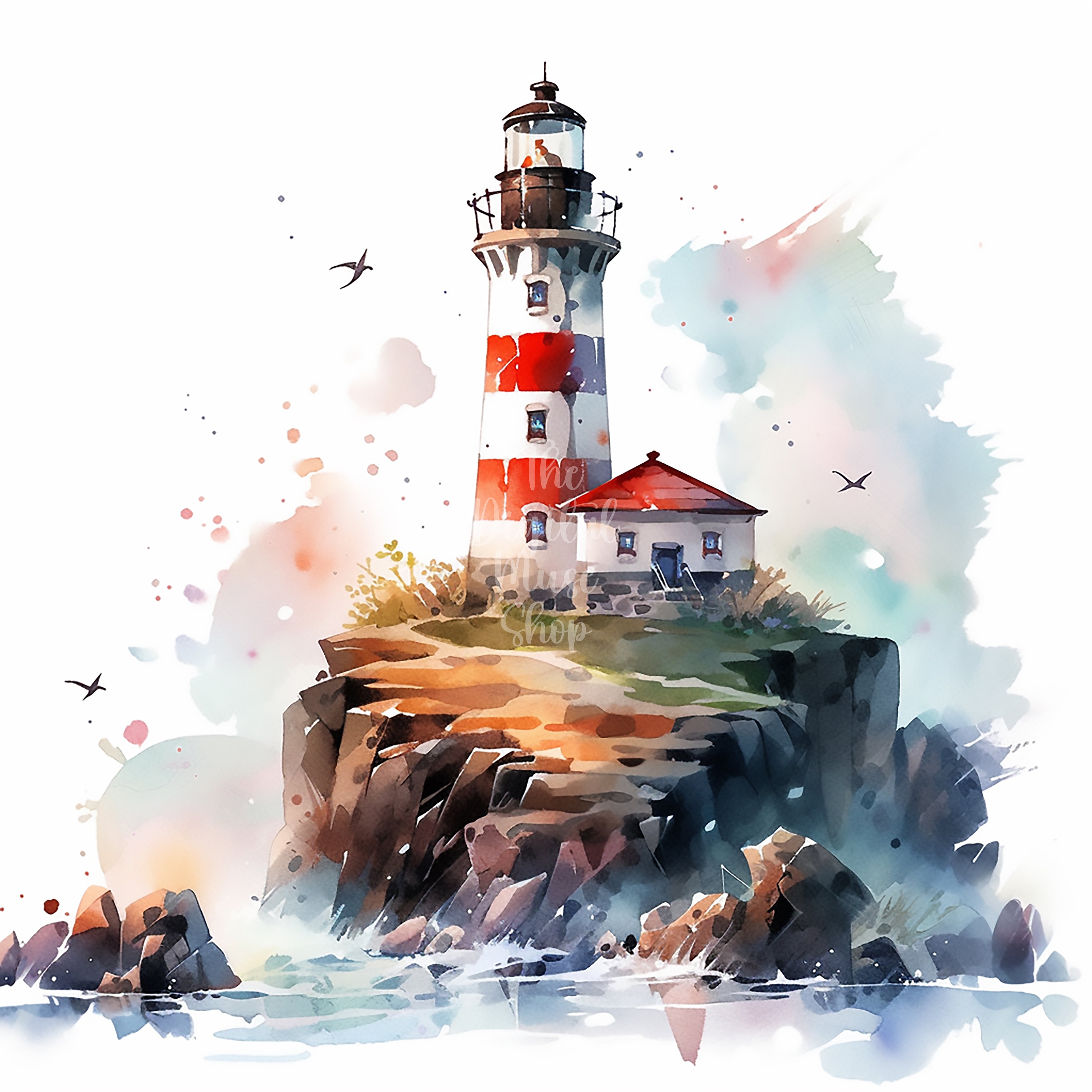 Watercolor Lighthouses Clipart, Scrapbook, Junk Journal, Lighthouse ...
