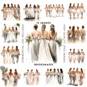 Bridesmaids Clipart Wedding Bridesmaid Illustration Wedding Digital Download Wedding Bundles Template For Wedding Invitation 12 JPGs