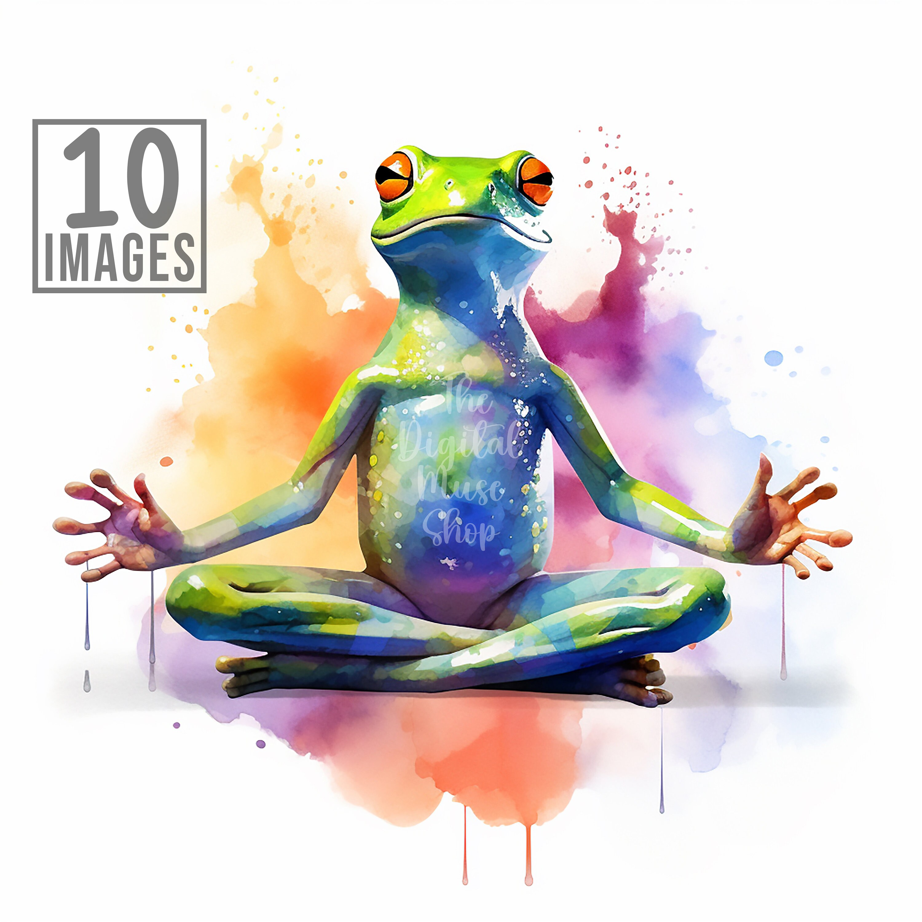Yoga Clipart Frogs Illustration Clip Art Frog Colorful Watercolor Frog Clipart Digital Download Card Making Digital Paper Craft 10 JPG