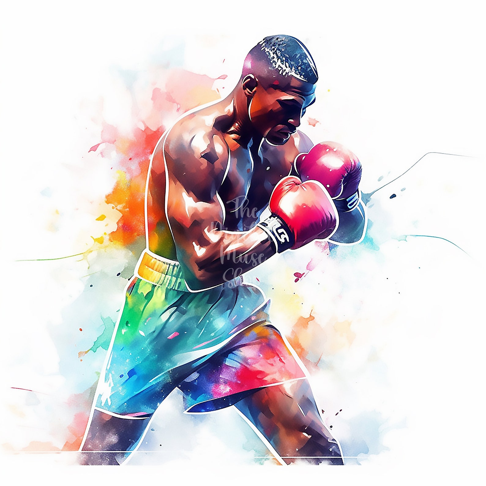 Boxing Clipart, Watercolor Boxing Fighters Clipart Sport Illustration ...