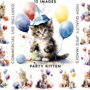 Party Kitten Clipart, 12 High Quality JPGs, Cats Clipart, Cat Clip Art, Kitten Clipart, Kitten Art, Party Clipart, Cat Clipart