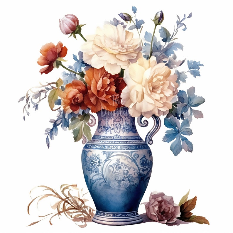 Ornamental Vase Watercolor Clipart, 12 High Quality Jpgs, Clip Art ...