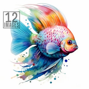 Colorful Exotic Fish Clipart, 12 High Quality JPGs, Commercial Use, Mixed Media, Fishing Clipart, Nautical Clipart, Fish Digital Download