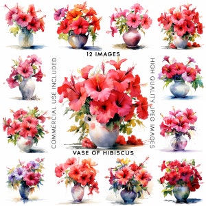 Vase Of Flower Clipart Hibiscus Clipart Watercolor Flowers Clipart Set Flowers Clip art Flowers Clipart Bundle 12 High Quality JPGs