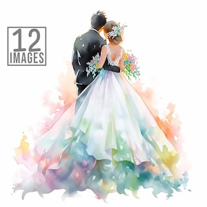 Bride And Groom Clip art, 12 High Quality JPGs, Wedding Clipart Watercolor, Wedding Clipart, Invitation Clipart, Digital Paper Craft