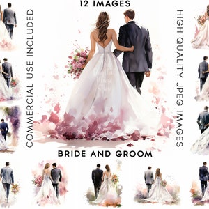 Braut und Bräutigam Clipart, 12 hochwertige JPGs, Hochzeit Clipart Aquarell, Hochzeit Clipart, Einladung Clipart, digitales Papierhandwerk