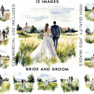 Bride And Groom Clipart, 12 High Quality JPGs, Wedding Clipart Watercolor, Wedding Clipart, Invitation Clipart, Clipart Pictures