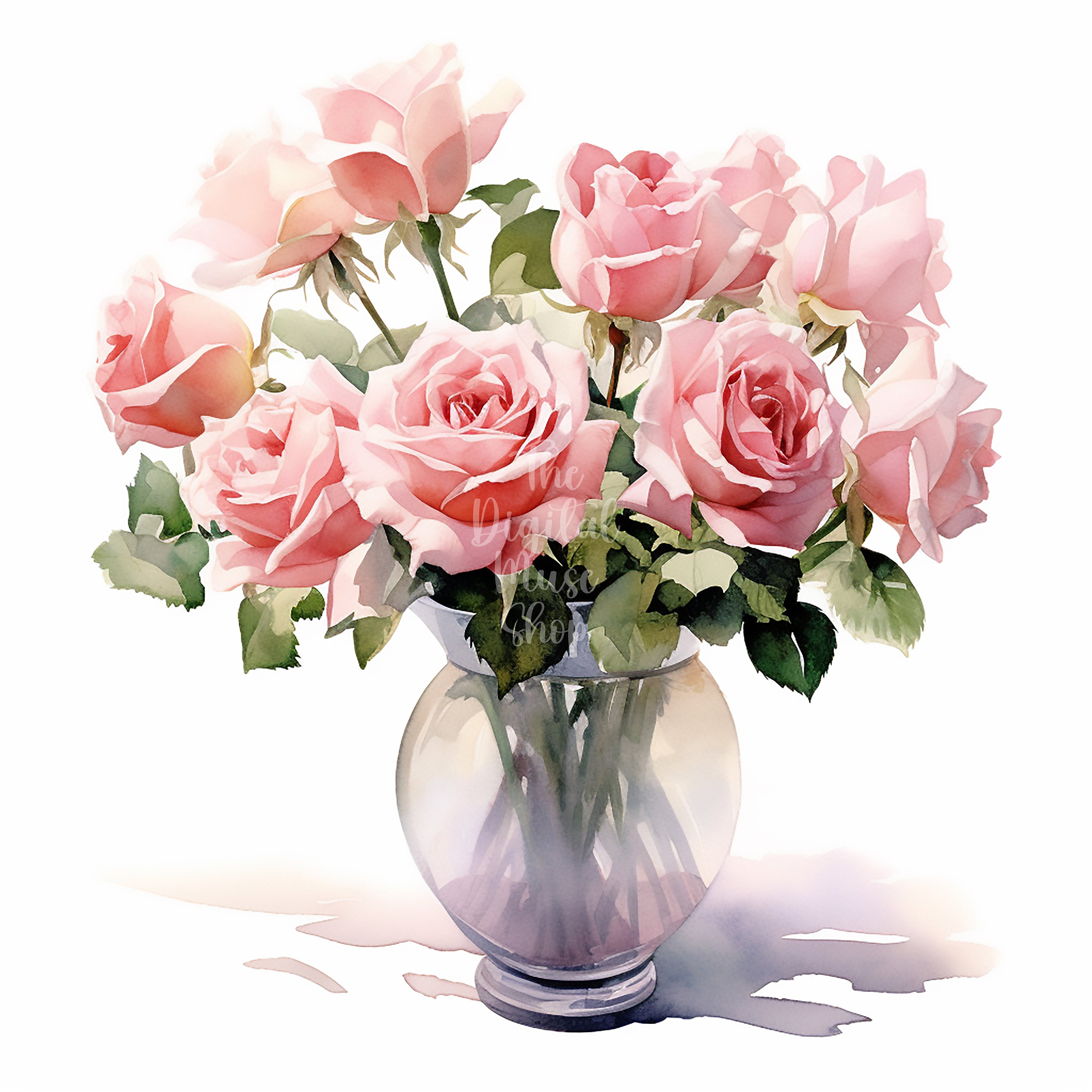 Vase of Pink Roses Clipart Watercolor Flowers Clipart - Etsy
