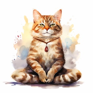 Yoga Clipart Cat Illustration Clip Art Cat Colorful Watercolor Cat Clipart Digital Download Card Making Cat Clipart Yoga 10 JPG