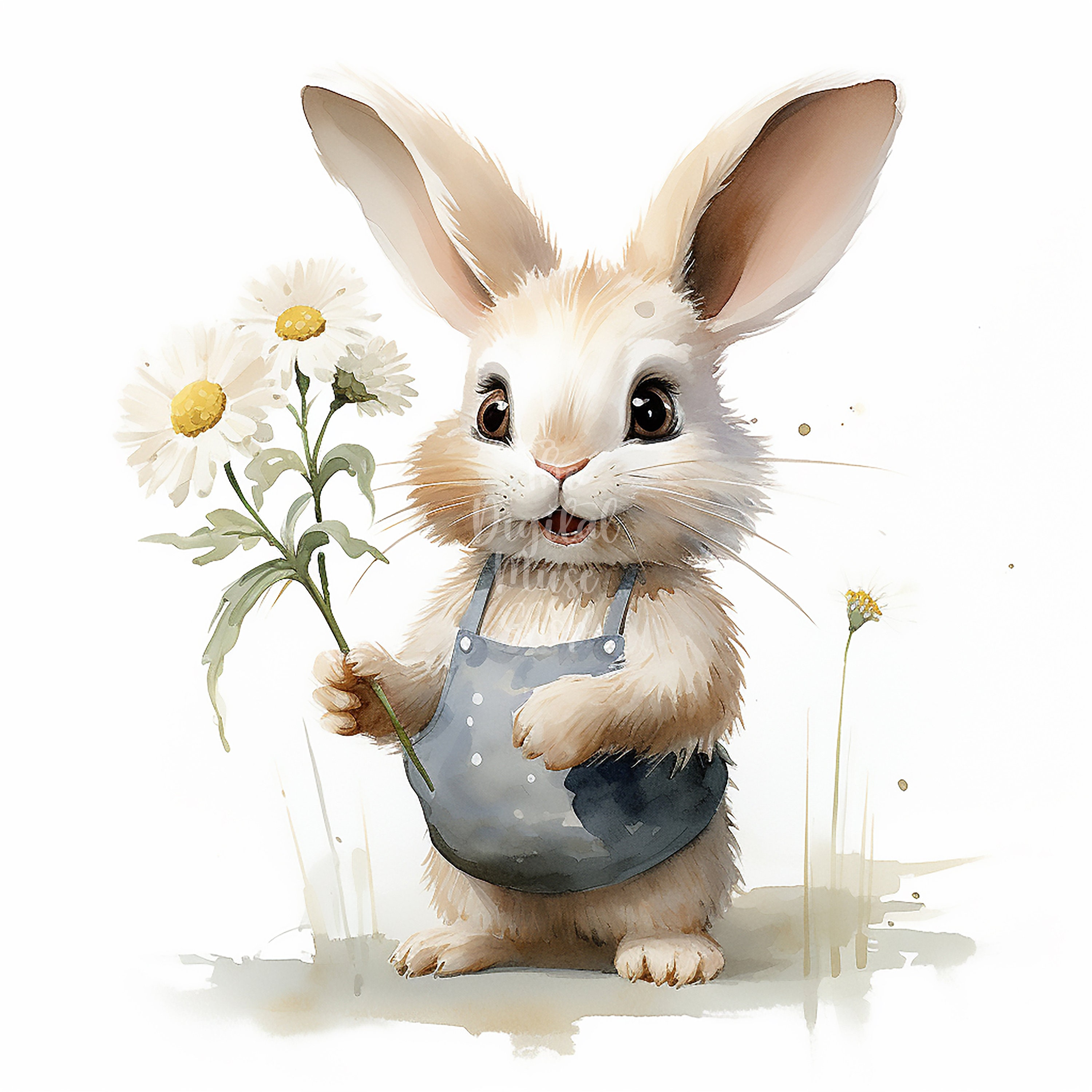 Watercolor Rabbit With Flower Clipart Cute for Kids Clipart Bundle ...