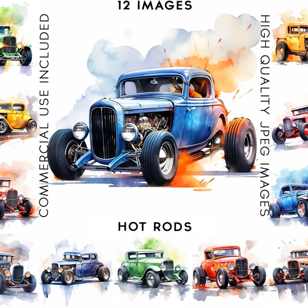 Hot Rods Clipart, 12 High Quality JPG, Commercial Use, Card Making, Mixed Media, Digital Paper Craft, Cars Clipart, Car Clipart, Hot Rod Car