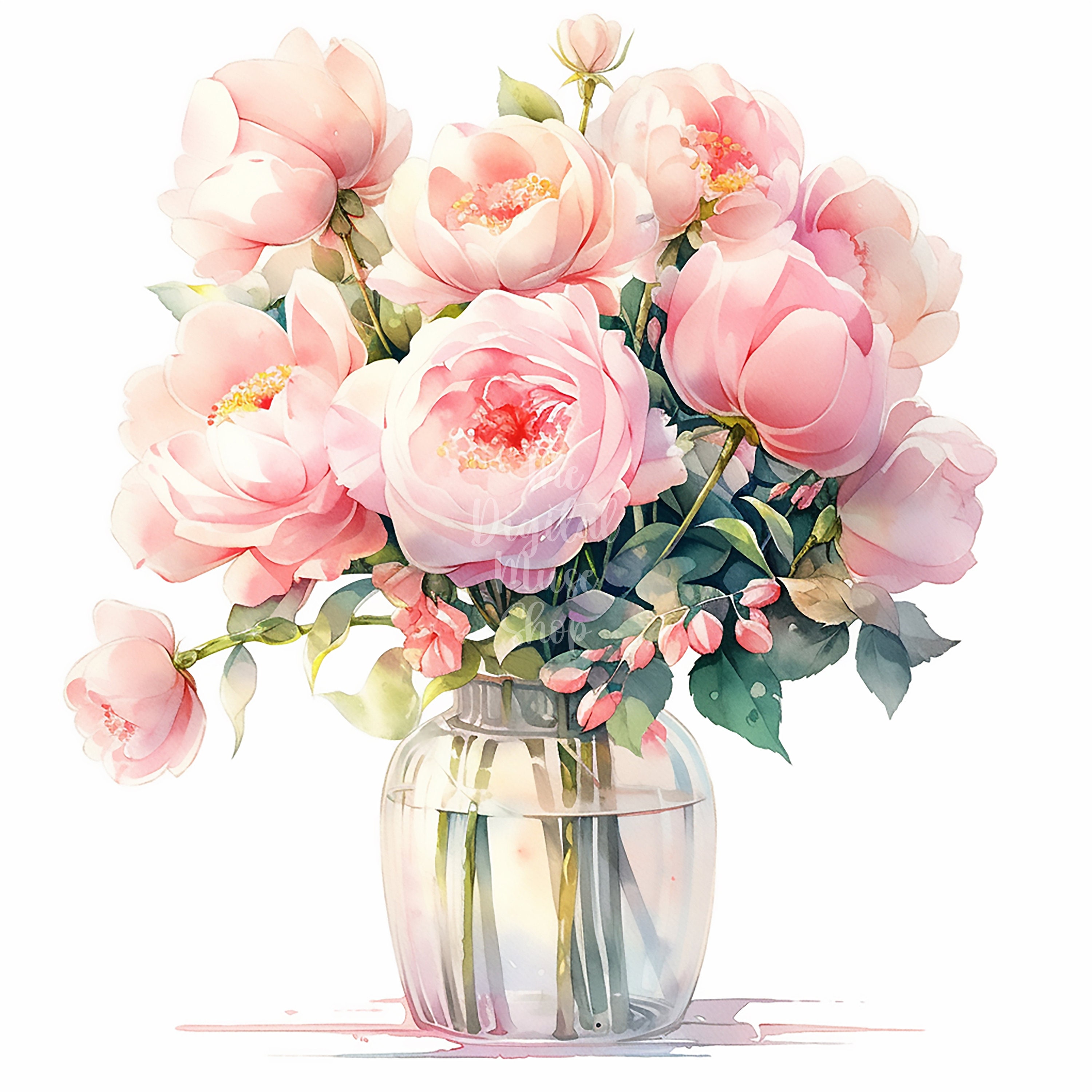 Vase of Flower Clipart Pink Roses Clipart Watercolor Flowers Clipart ...