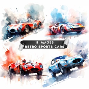 Retro Sports Car Clipart, 11 High Quality JPG Commercial Use Card Making Mixed Media Sports Cars Clipart Car Clipart Retro Cars Clipart