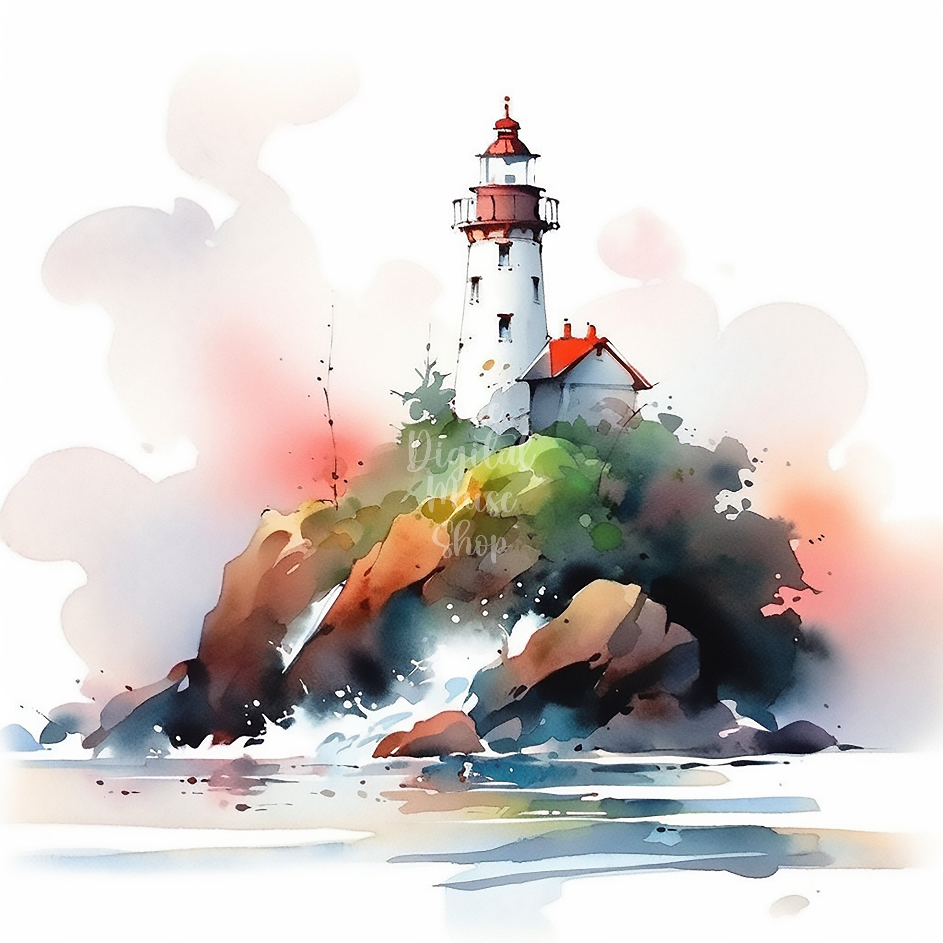 Watercolor Lighthouses Clipart, Scrapbook, Junk Journal, Lighthouse ...
