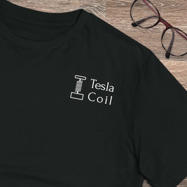 Tesla Coil T-Shirt, Nerd Shirt, Geek, Physik, Mathe, Minimalist, Tesla, Strom, Blitz, Volt, Ampere, Nikola Tesla Organic T-shirt, Unisex