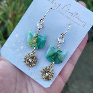 Green and Golden handmade Polymer Clay Earrings| statement dangle earrings