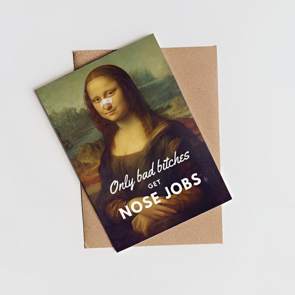 easy printable Mona Lisa funny nose job congrats card quick download