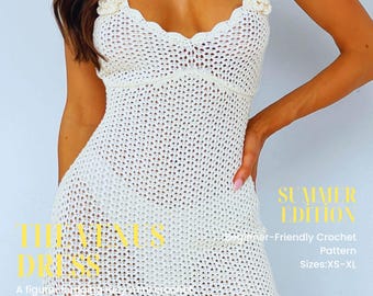 Crochet Mini Dress Pattern – White Summer Dress PDF – Festival/Beach Cover Up