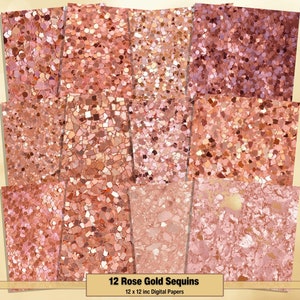 Printable Rose Gold Sequins Digital Paper, Glitter Page, Foil Background, Sparkle Ephemera, Download Junk Journal, Scrapbooking, Card Making