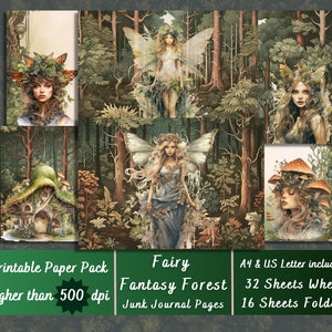 Printable Fairy Fantasy Forest Digital Paper, Magical Ephemera, Fantasy Woodland Pages, Download Junk Journal, Scrapbooking, Card Making