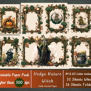 Printable Hedge Witch Digital Paper, Forest Witchy Ephemera, Green Witchcraft Pages, Download Junk Journal, Scrapbooking, Card Making