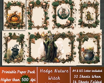 Printable Hedge Witch Digital Paper, Forest Witchy Ephemera, Green Witchcraft Pages, Download Junk Journal, Scrapbooking, Card Making