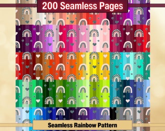 Printable 200 Seamless Rainbow Pattern Digital Papers, Rainbow Colour Page, Rainbows Collage Paper Pack, Download Junk Journal, Scrapbooking
