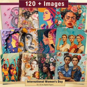 Frauentag Digitale Papiere, druckbare 8.März Seite, Hintergrund zum Internationalen Frauentag, Ephemera, Download Junk Journal, Scrapbooking