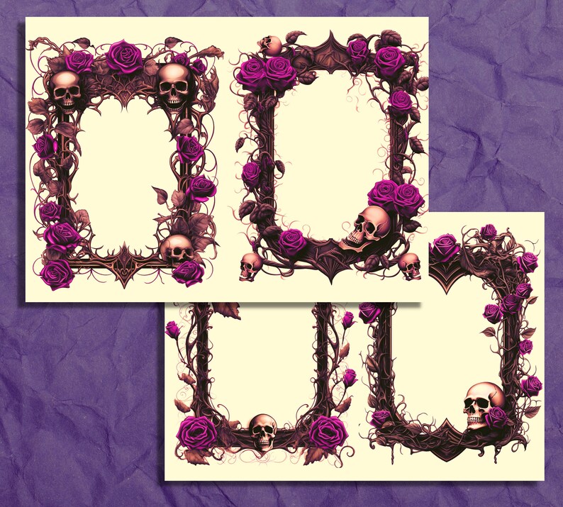 Printable Gothic Roses Digital Paper, Skull Ephemera, Grimoire Pages ...
