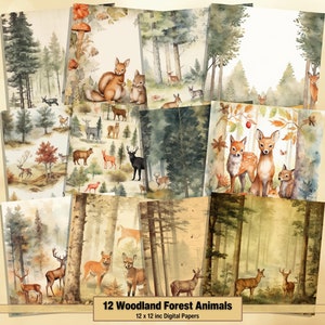 Printable Woodland Forest Animals Digital Paper, Nature Page, Vintage Background, Ephemera, Download Junk Journal, Scrapbooking, Card Making