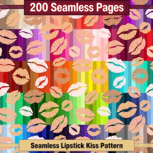 Printable Valentine's Day 200 Seamless Lipstick Kiss Pattern Digital Papers, Lipstick Color Papers Pack, Download Junk Journal, Scrapbooking
