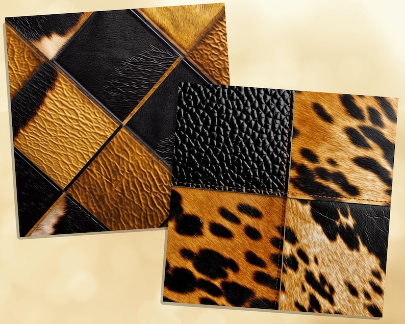 Printable Black & Gold Cowhide Digital Papers, Leather Texture Pages ...