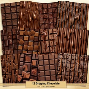 Printable Dripping Chocolate Digital Papers, Chocolate Bar Pages, Background, Ephemera, Download Junk Journal, Scrapbooking, Card Making