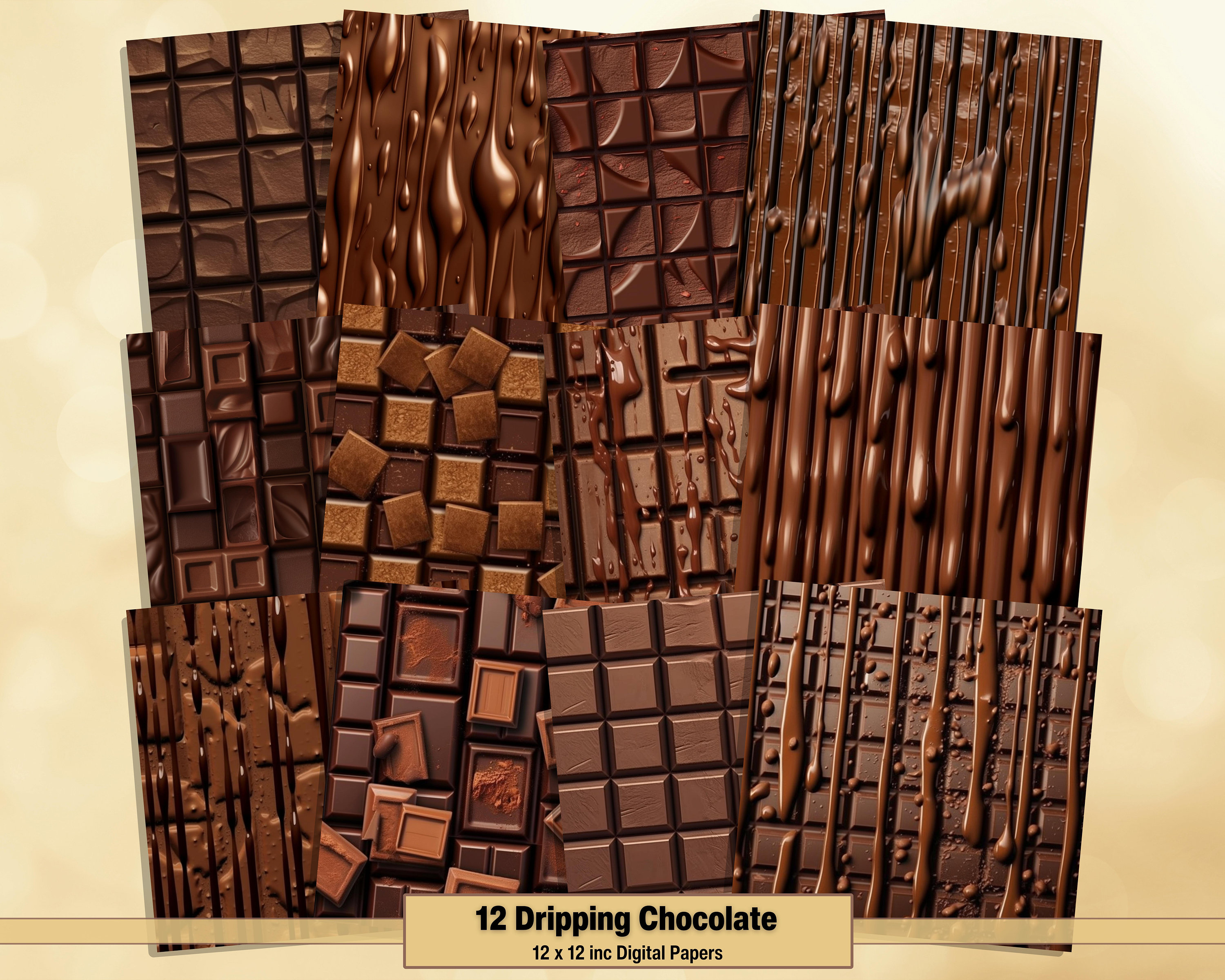 Printable Dripping Chocolate Digital Papers, Chocolate Bar Pages, Background, Ephemera, Download Junk Journal, Scrapbooking, Card Making