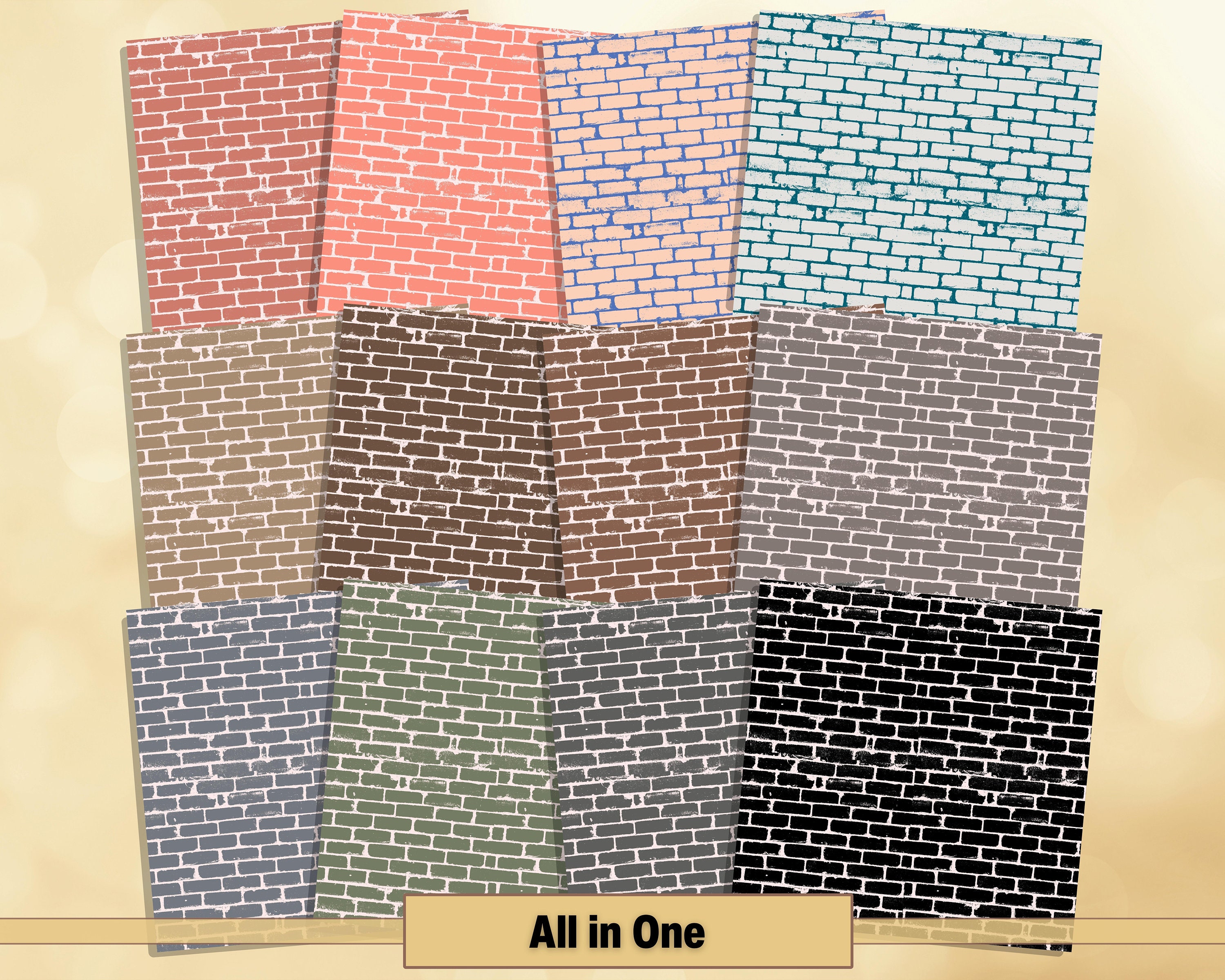 Printable 200 Seamless Bricks Pattern Digital Papers, Bricks Colour ...