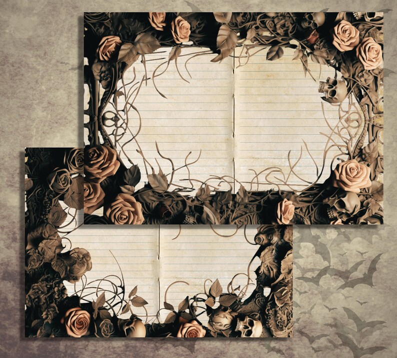 Printable Gothic Roses Digital Paper Skull Framed Ephemera - Etsy Canada