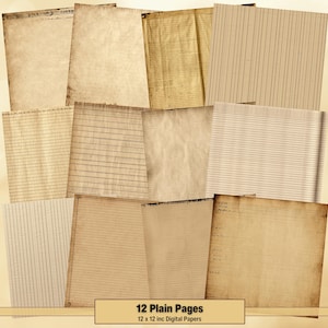 Printable Plain Digital Paper, Blank Pages, Lined Background, Neutral Ephemera, Vintage Download Junk Journal, Scrapbooking, Card Making