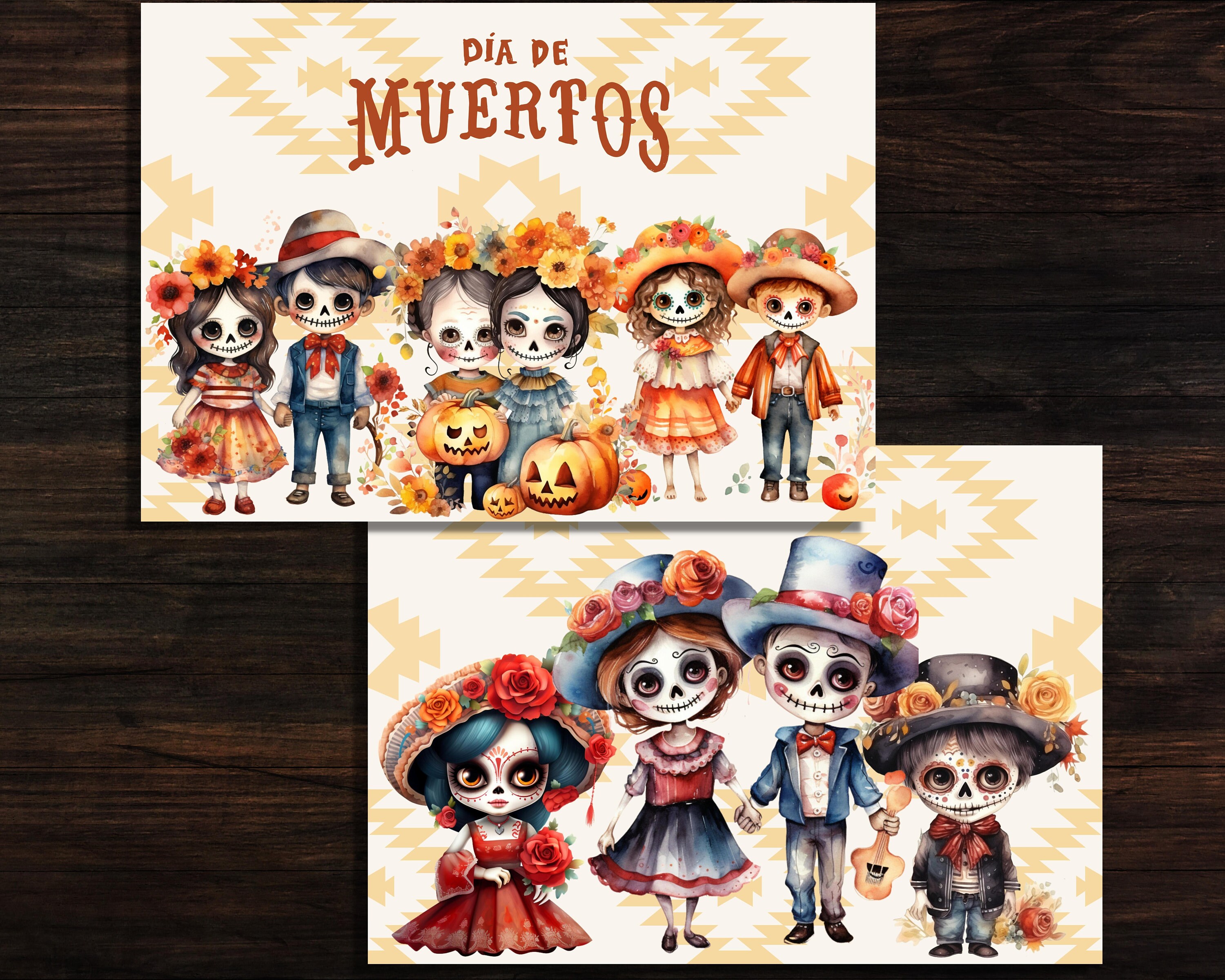 Printable Dia De Los Muertos Digital Papers, Cute Day of the Dead ...