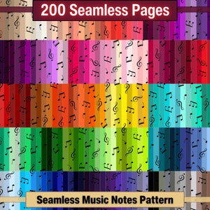 Printable 200 Seamless Music Notes Pattern Digital Papers, Music Rainbow Color Page, Collage Paper Pack, Download Junk Journal, Scrapbooking