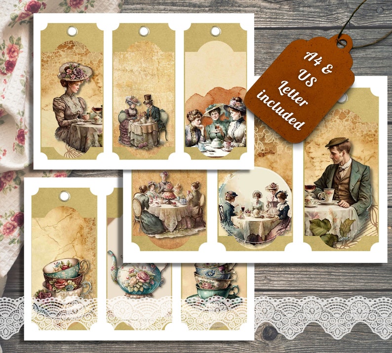 Printable Victorian Tea Party Junk Journal Tags Page Kit Etsy