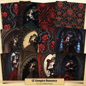 Valentine's Day Vampire Romance Digital Papers, Valentine Pages, Gothic Background, Ephemera, Download Junk Journal, Scrapbook, Card Making