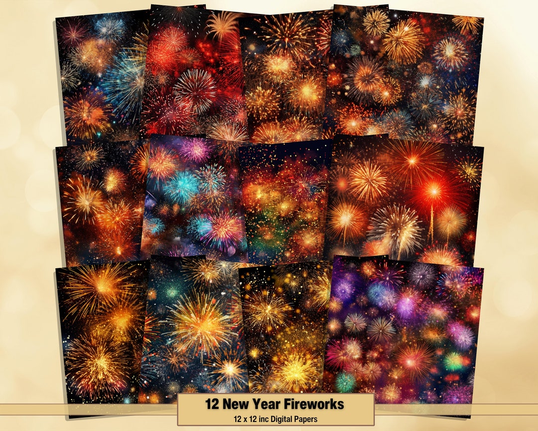 Printable New Year Fireworks Digital Papers 2024 Pages Etsy