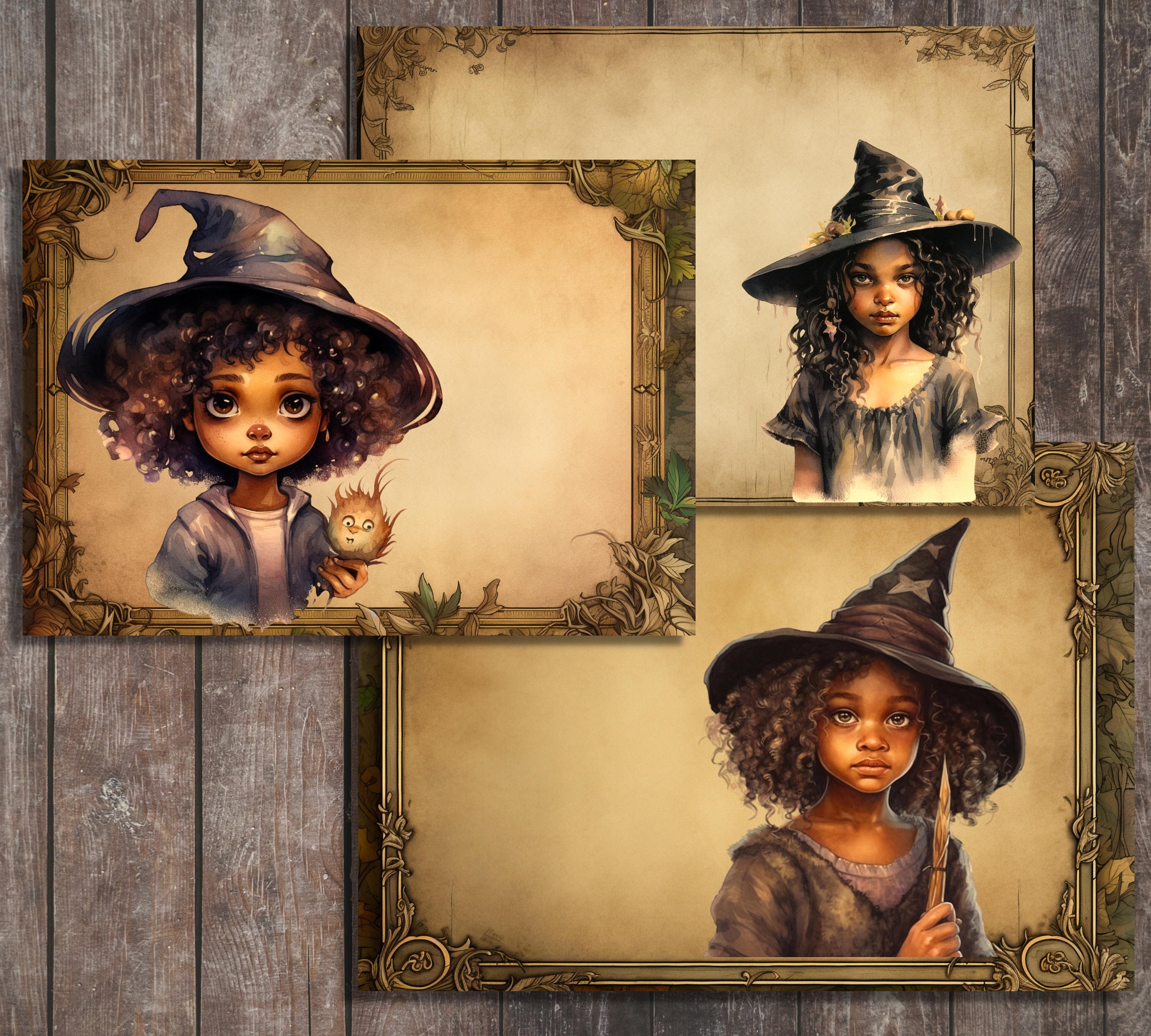 Printable Little Black Witch Digital Paper Witchy Ephemera - Etsy
