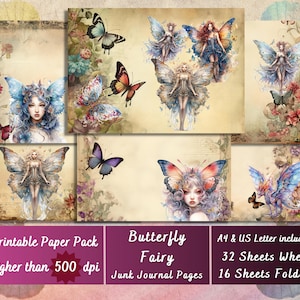 Printable Butterfly Fairy Digital Paper, Enchanted Fairy Ephemera, Magic Butterflies Pages, Download Junk Journal, Scrapbooking, Card Making