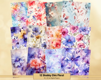 Printable Shabby Chic Floral Digital Papers, Flowers Pages, Background, Vintage Ephemera, Download Junk Journal, Scrapbooking, Card Making
