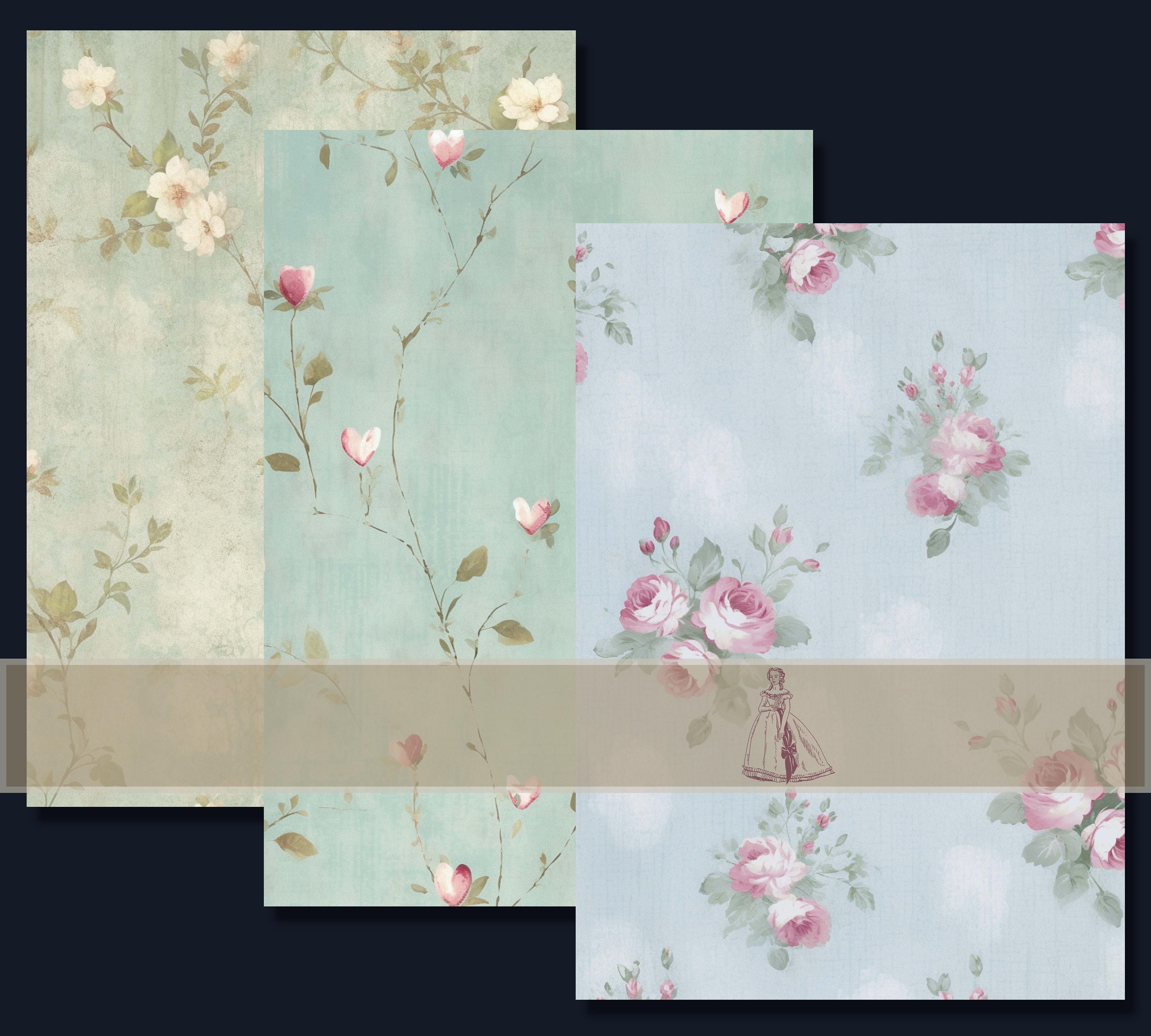 Printable Blue Floral Junk Journal Pages Kit, Vintage Roses Paper ...