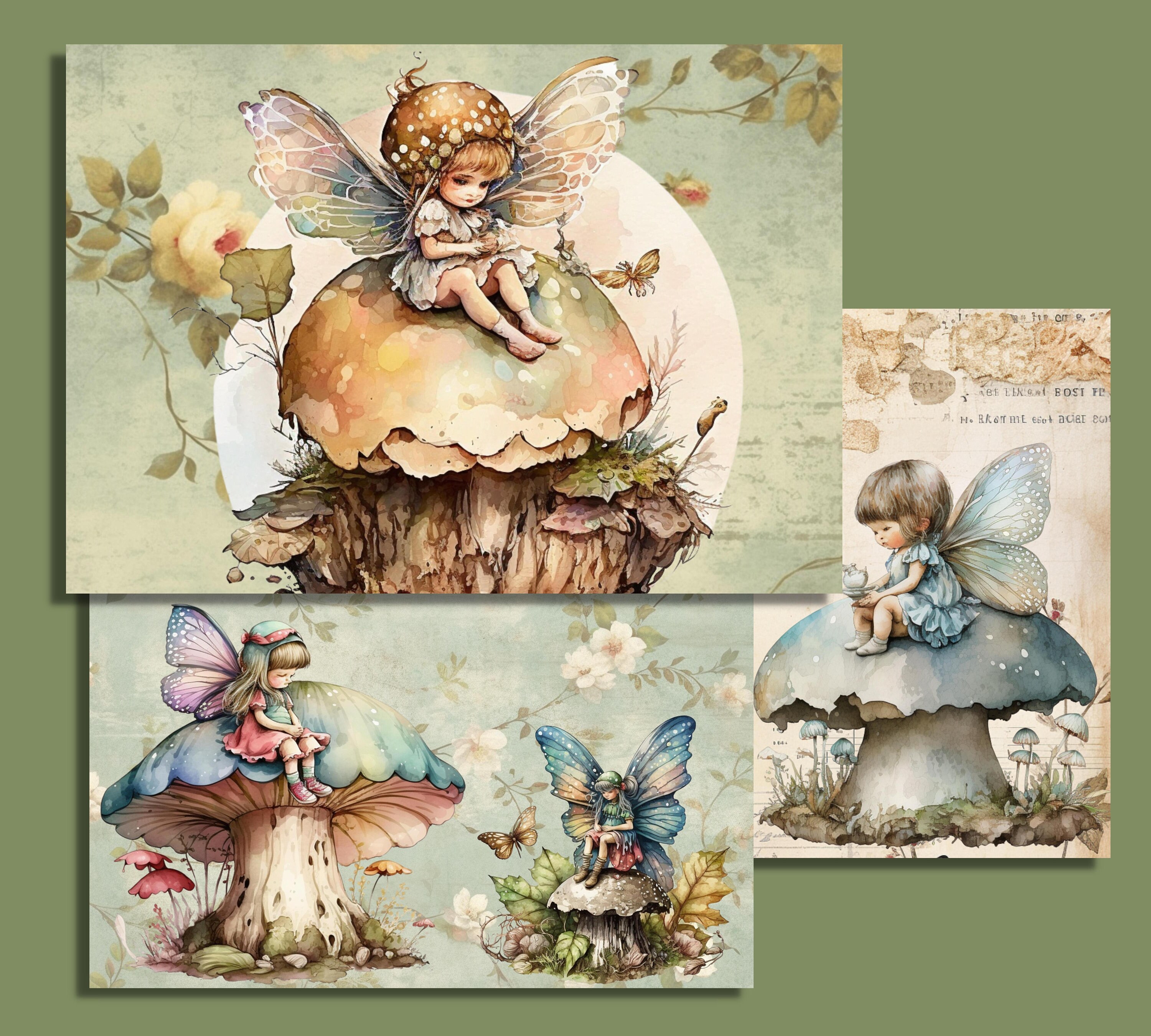 Printable Mushroom Fairy Digital Paper, Enchanted Fairies Ephemera ...